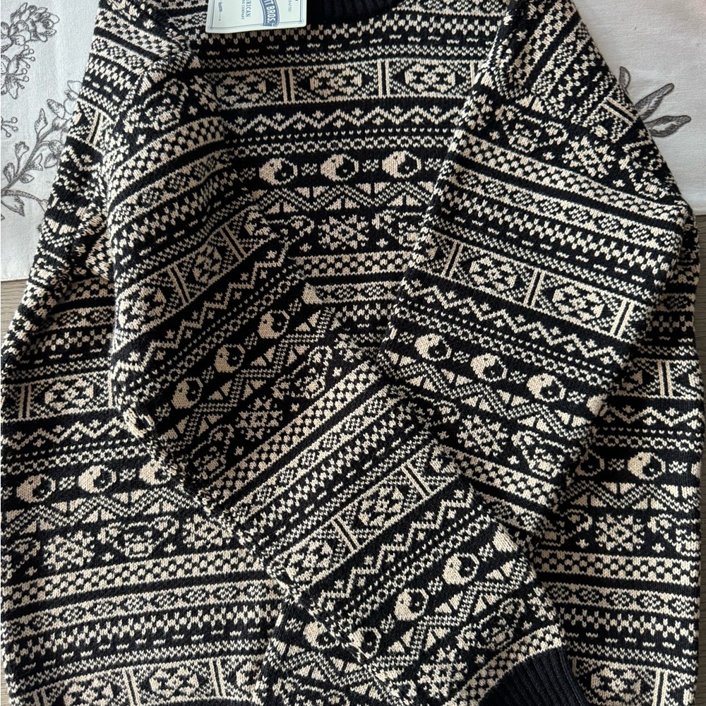 Schott NYC Black and Cream Geometric Sweater